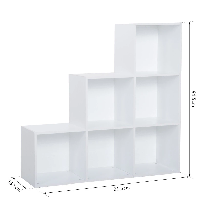 HOMCOM 3-tier Step 6 Cubes Storage Unit Particle Board Cabinet Bookcase Organiser Home Office Shelves - White
