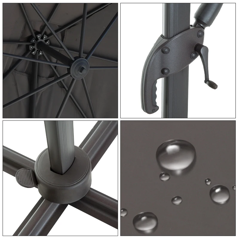 Outsunny 2.5 x 2.5m Patio Offset Parasol Umbrella Cantilever Hanging Sun Shade Canopy Shelter 360° Rotation with Cross Base - Grey