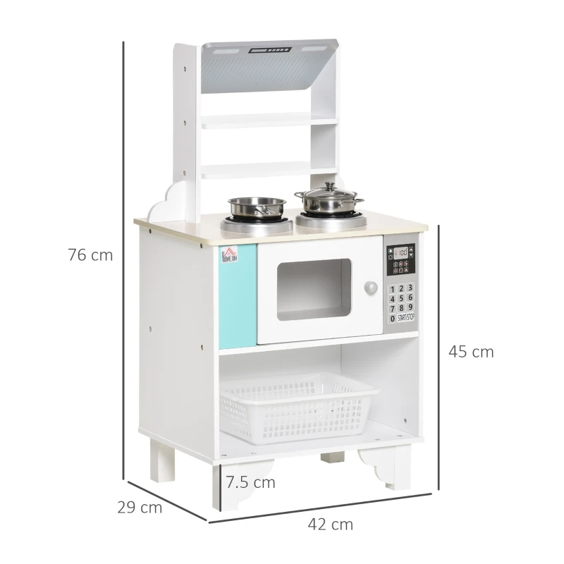 HOMCOM Wooden Kids Toy Kitchen, Play Cooking Set Pretend Role Playset, with Cooking Bench, Pots, Storage Basket, for 3-6 Years
