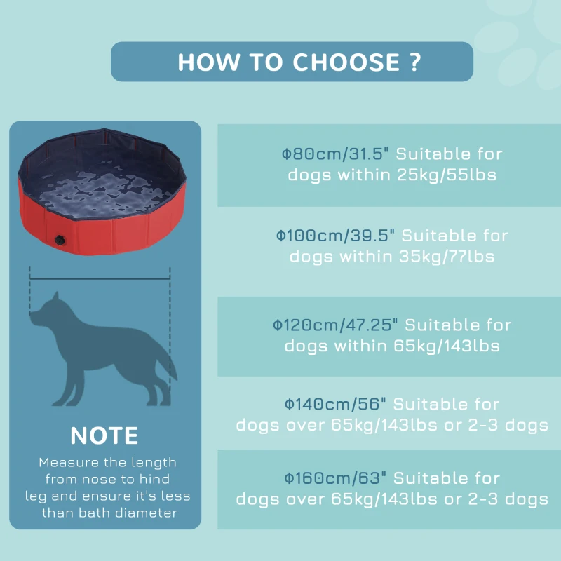 PawHut Foldable Dog Paddling Pool Pet Cat Swimming Pool Indoor/Outdoor Collapsible Summer Bathing Tub Shower Tub Puppy Washer (Φ80 × 20H cm, Red)