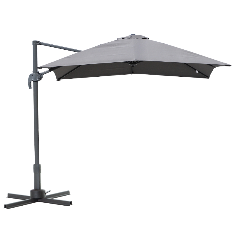 Outsunny 2.5 x 2.5m Patio Offset Parasol Umbrella Cantilever Hanging Sun Shade Canopy Shelter 360° Rotation with Cross Base - Grey