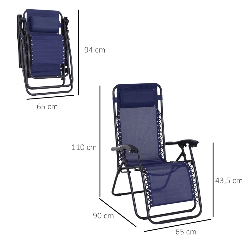 Outsunny Espreguiçadeira Dobrável de Jardim Espreguiçadeira de Gravidade Zero para Pátio Terraço  Carga Máxima 150kg 90x65x110 cm Azul