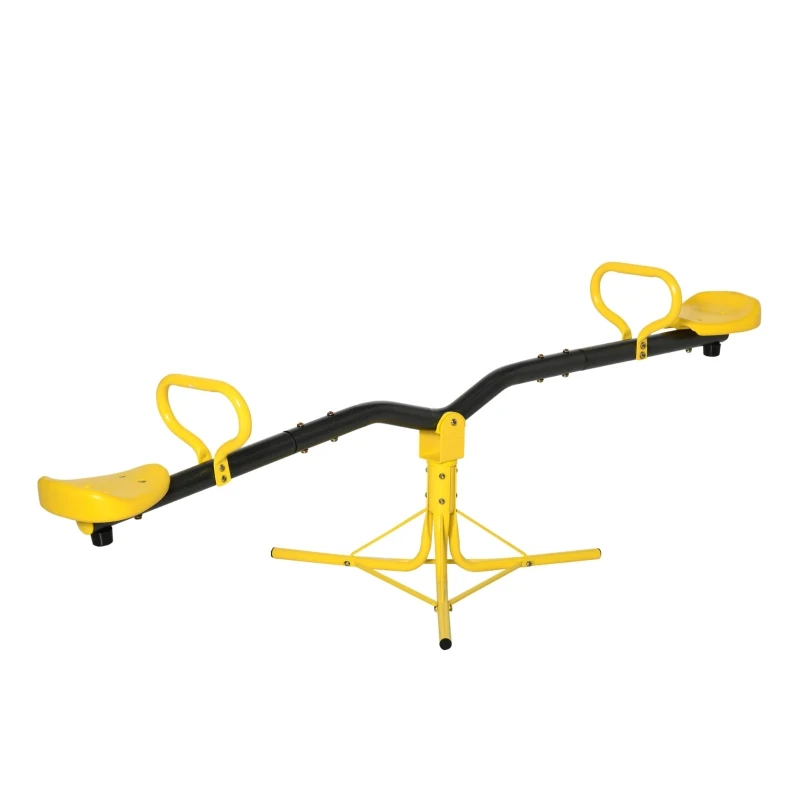 Outsunny 360° Rotating Kids Seesaw Metal Teeter-Totter Children Playground Equipment for Indoors and Outdoors, for Ages 3-7 years, Yellow