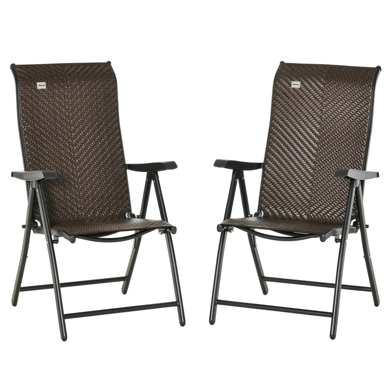 Outsunny Set of Two Folding Garden Chairs, with Seven-Position Adjustable Backs - Brown