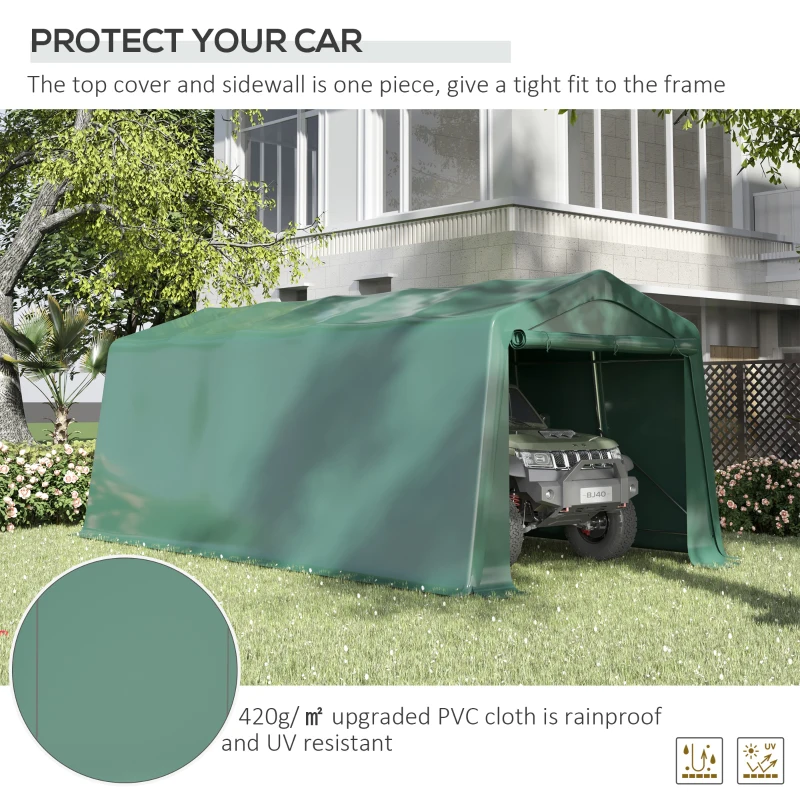 Outsunny Carport 6m x 3m, cort de depozitare pentru gradina, din PVC anti-UV si usi duble cu fermoar