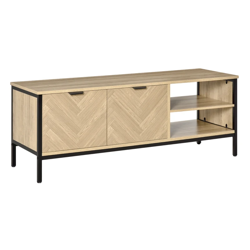 HOMCOM Double Door TV Cabinet Stand with Adjustable Storage Shelves Entertainment Unit Center Home Furniture, for Living Room Bedroom, Natural