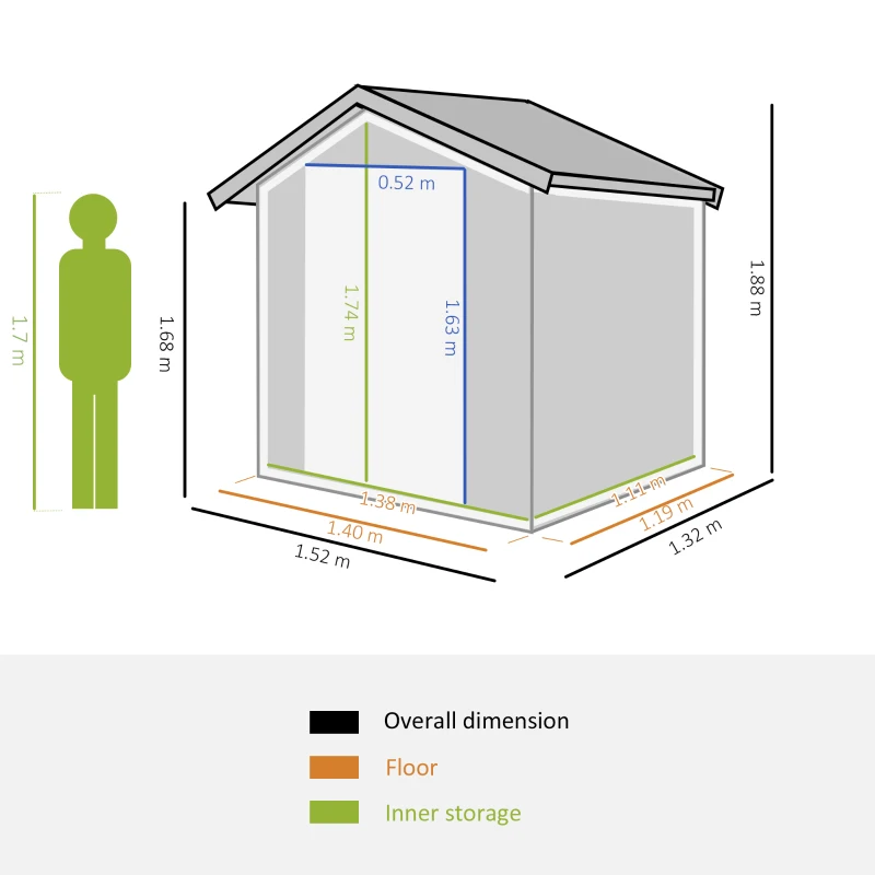 Outsunny 5ft× 4.3ft Outdoor Storage Shed, Tool Storage Shed with Sliding Door, Sloped Roof and Floor Foundation for Garden, Backyard, Patio, Lawn, Grey