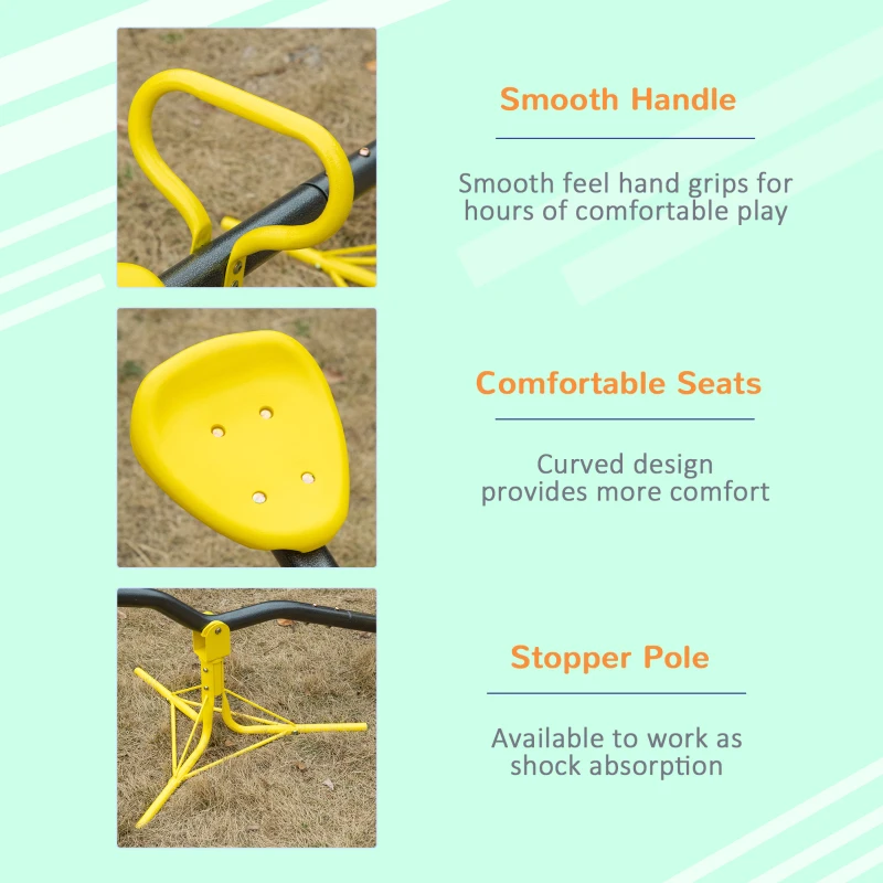 Outsunny 360° Rotating Kids Seesaw Metal Teeter-Totter Children Playground Equipment for Indoors and Outdoors, for Ages 3-7 years, Yellow