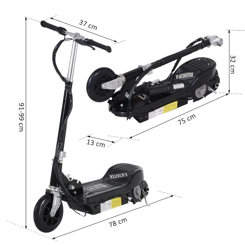 HOMCOM Patinete Eléctrico Plegable para Niños y Adolescentes de +7 Años con Manillar Ajustable en Altura 78x37x89-95 cm Negro