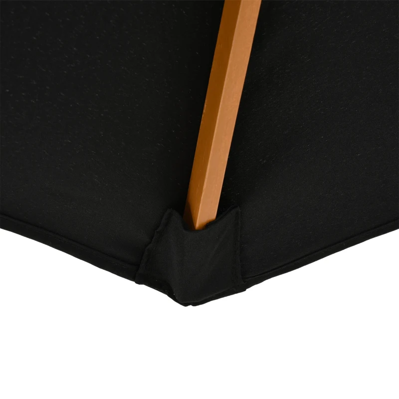 Outsunny 3(m) Fir Wooden Garden Parasol Bamboo Sun Shade Patio Outdoor Umbrella Canopy, Black