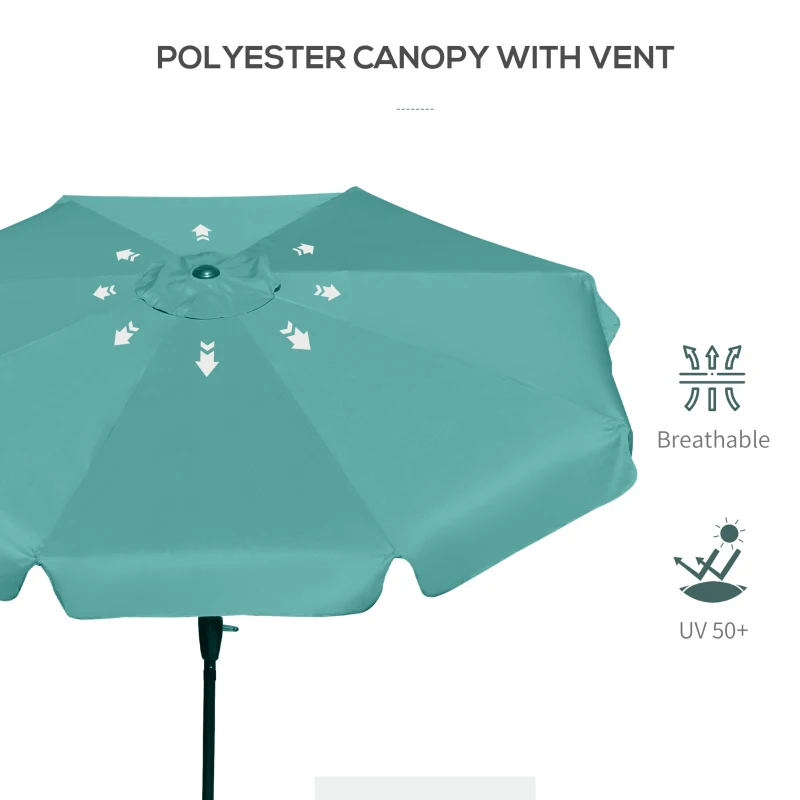 Outsunny 2.7m Patio Umbrella Garden Parasol Outdoor Sun Shade Table Umbrella with Tilt, Crank, 8 Ribs, Ruffles, Green