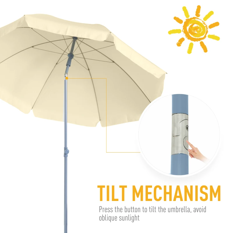 Outsunny 2.2M Tilt Beach Umbrella Sun Parasol Outdoor Shading Garden Shelter Cream White