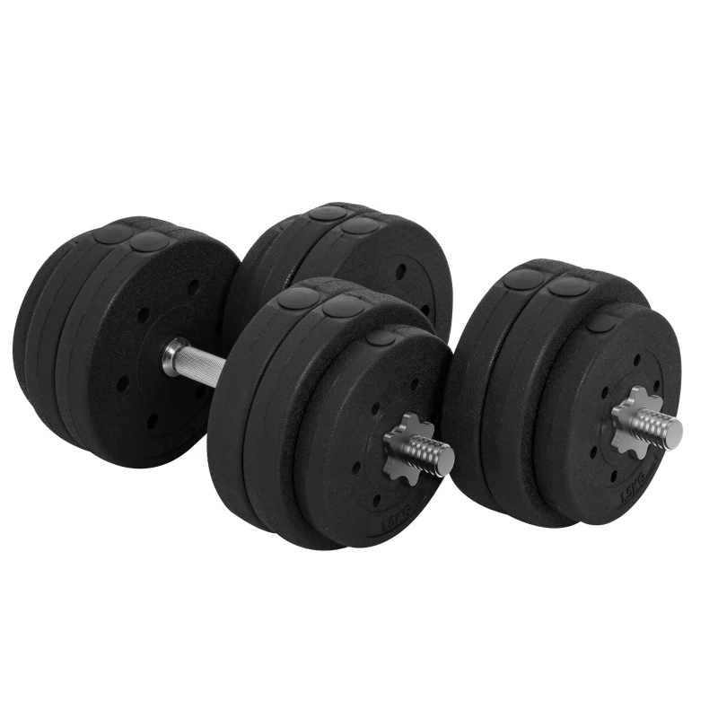 HOMCOM 30KG Adjustable Dumbbells Weight Set Dumbbell Hand Weight for Body Fitness Lifting Training for Home Office Gym Black