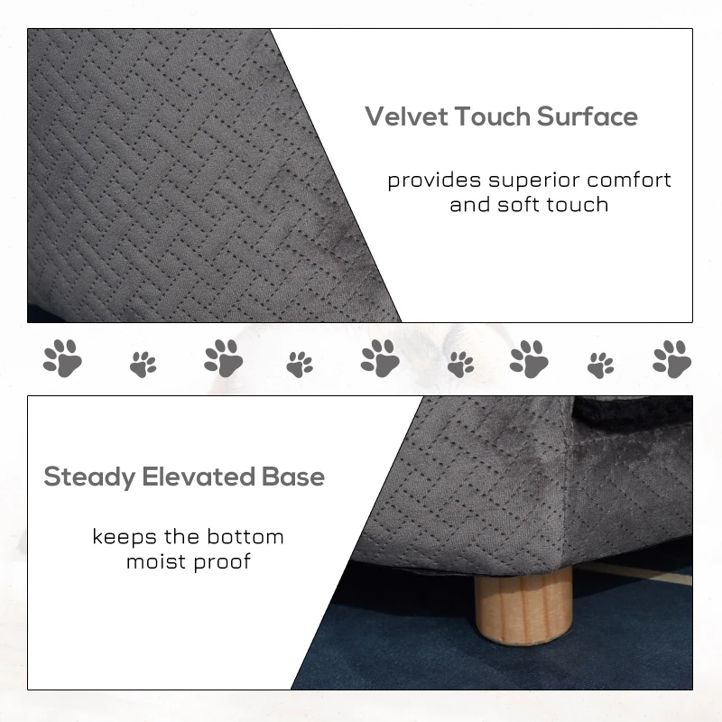 PawHut Dog Sofa for Miniature Sized Dogs, Luxury Tub Shaped Pet Couch with Soft Cushion, Kitten Bed Lounge with Wood Frame - Grey
