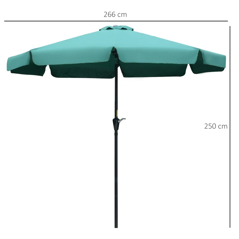 Outsunny 2.7m Patio Umbrella Garden Parasol Outdoor Sun Shade Table Umbrella with Tilt, Crank, 8 Ribs, Ruffles, Green