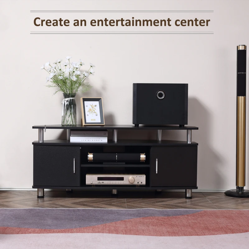 HOMCOM TV Unit Cabinet for TVs up to 55 Inches with Storage Shelves and Cupboard, Entertainment Center for Living Room, Black