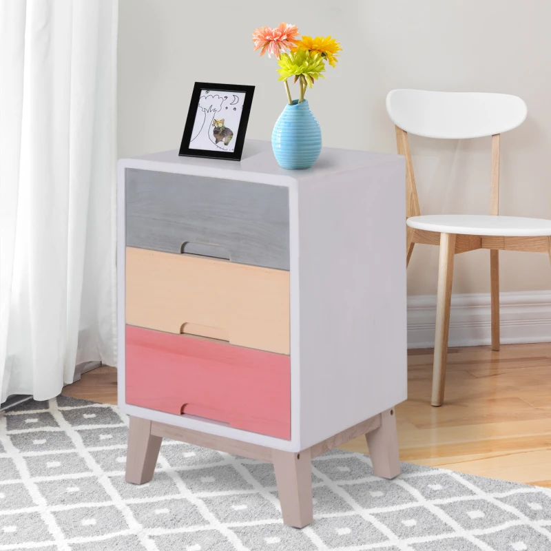 HOMCOM Wooden 3 Chest of Drawers Cabinet Storage Stand Bedside Telephone Table Night Stand Multi-coloured 30D x 51H x 34Wcm