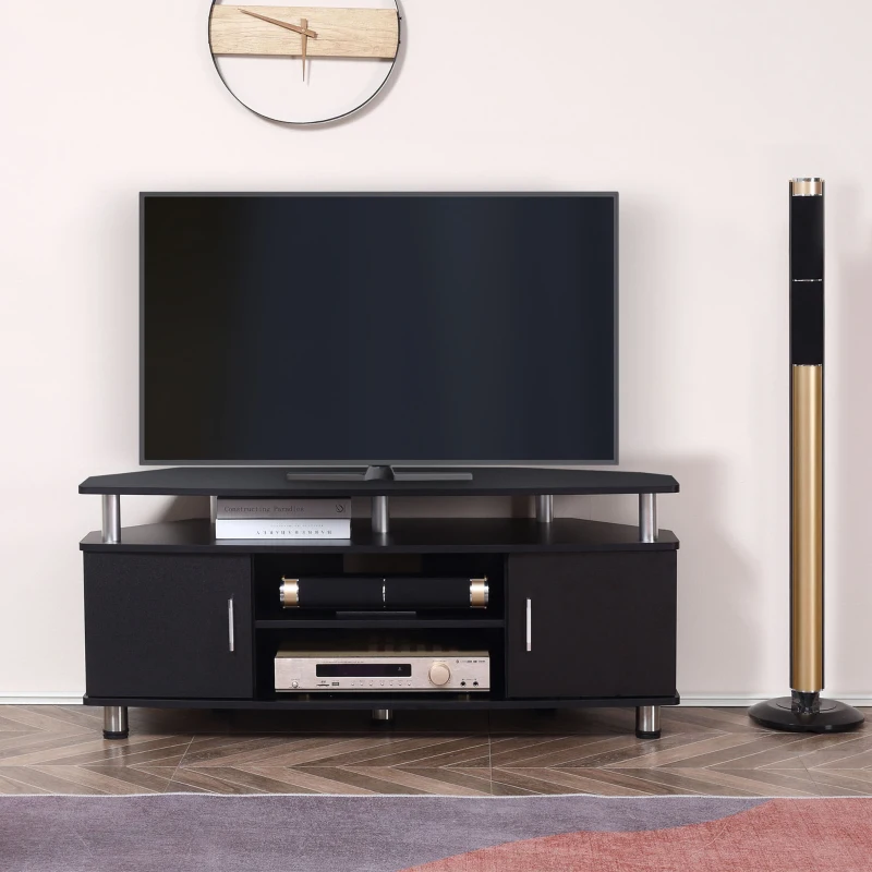 HOMCOM TV Unit Cabinet for TVs up to 55 Inches with Storage Shelves and Cupboard, Entertainment Center for Living Room, Black