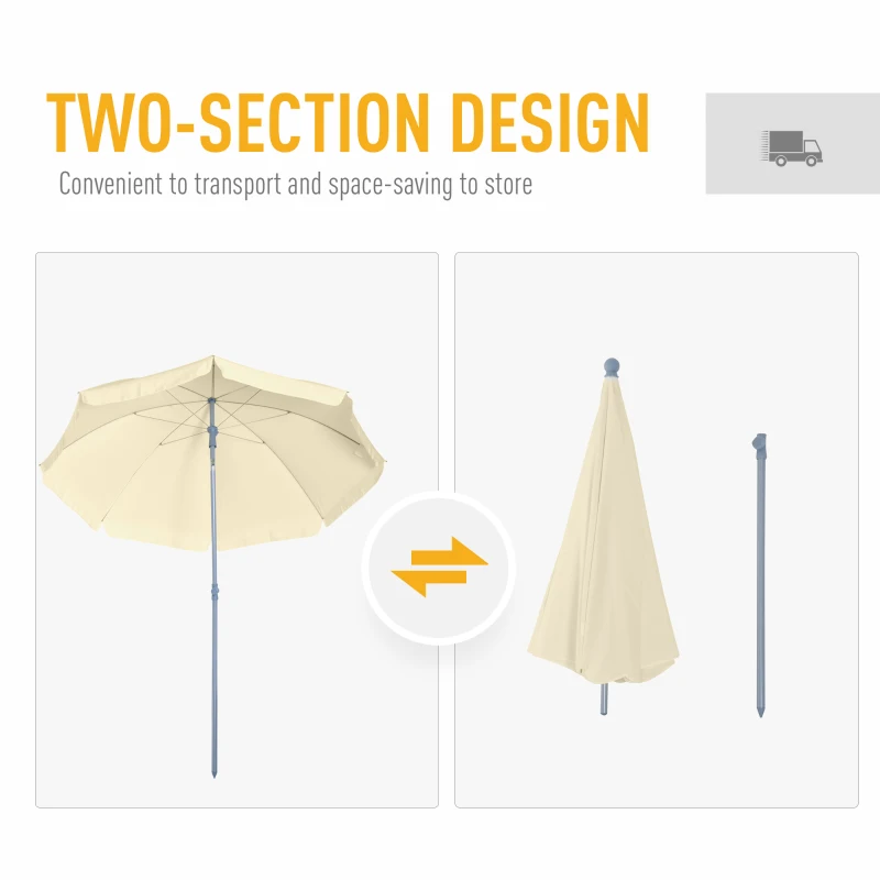 Outsunny 2.2M Tilt Beach Umbrella Sun Parasol Outdoor Shading Garden Shelter Cream White