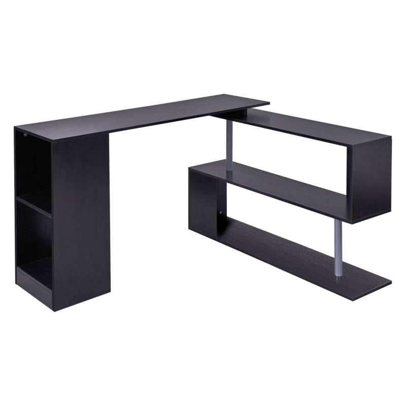 Homcom 360 Degree Rotating Corner Desk Storage Shelf Combo Laptop Workstation Wood L Shaped Table Home Office Black Aosom Ireland Homcom 360 Degree Rotating Corner Desk, Corner Office Desk Ireland