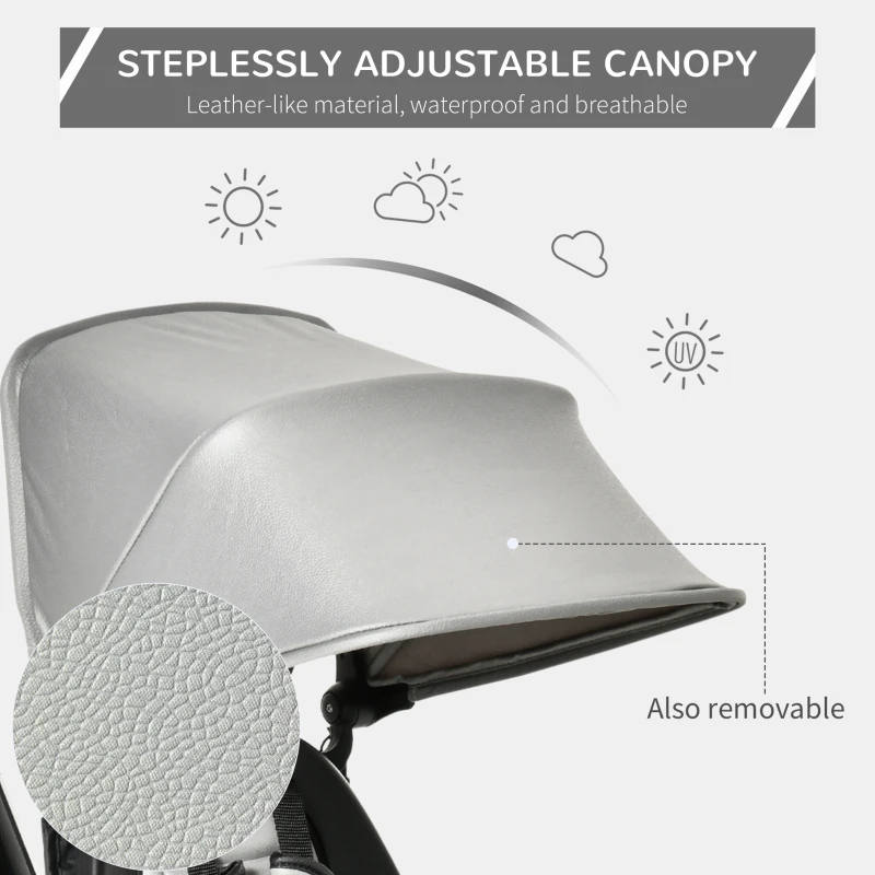 HOMCOM 4 in 1 Kids Trike Toddler Foldable Pedal Tricycle w/ Reversible Angle Adjustable Seat Removable Handle Canopy Belt Brake - Grey