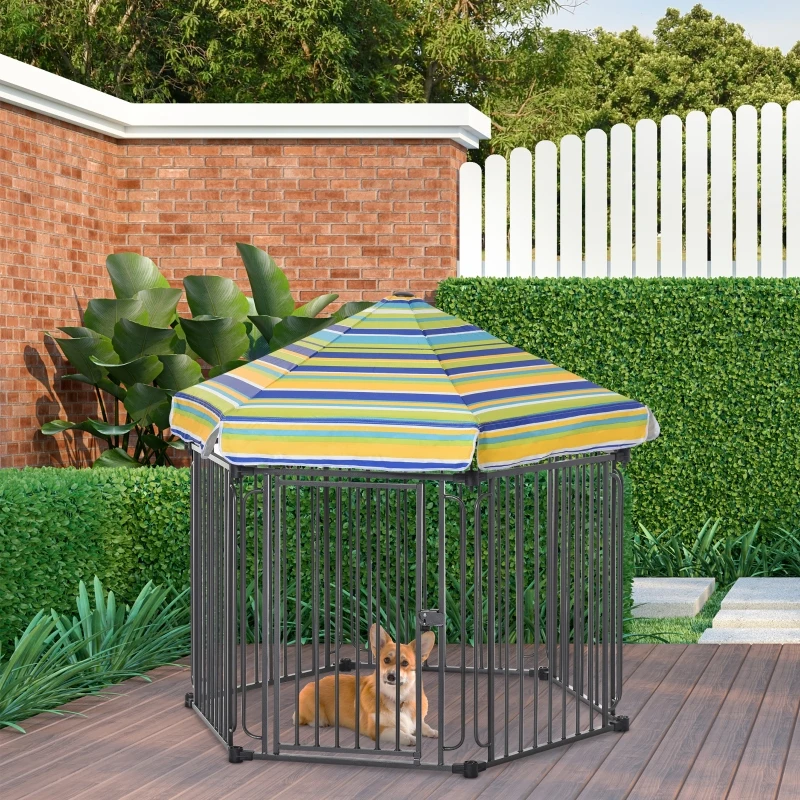 PawHut Heavy-Duty Outdoor Pet Cage Kennel w/ Weather-Resistant Polyester Roof Locking Door Metal Frame 119H x 122L x 105Wcm
