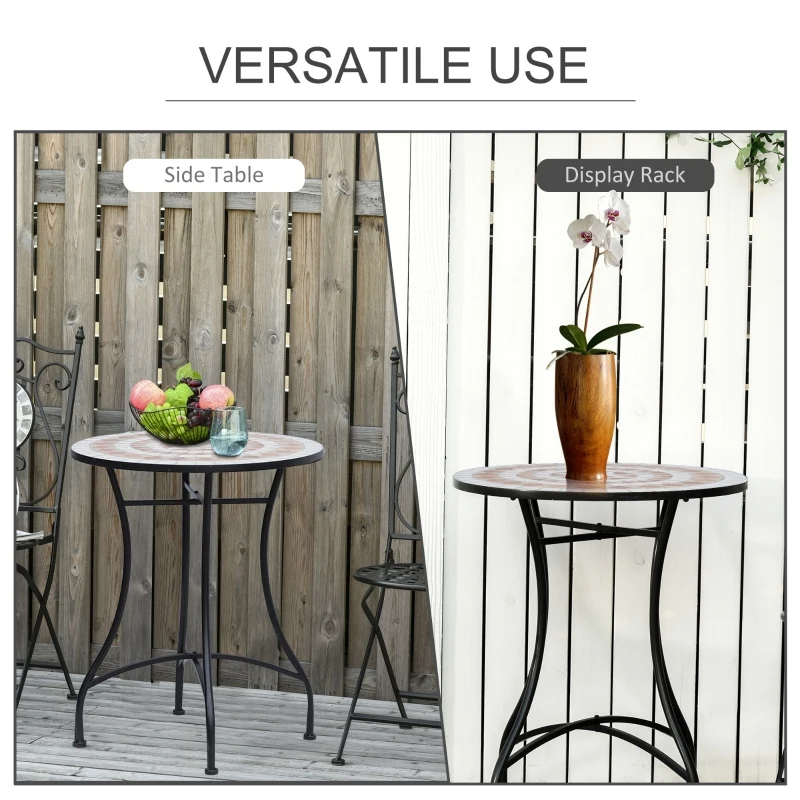 OUTSUNNY 60cm Mosaic Round Bistro Table Side Bar Table Patio Garden Outdoor Balcony Furniture