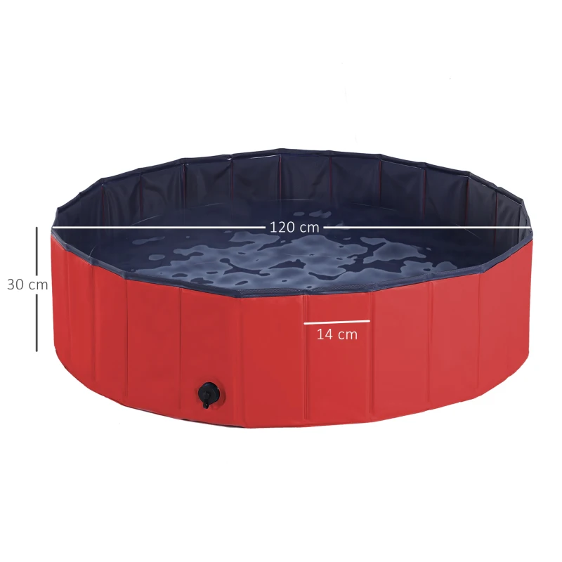 PawHut Foldable Dog Paddling Pool Pet Cat Swimming Pool Indoor/Outdoor Collapsible Summer Bathing Tub Shower Tub Puppy Washer (Φ120 × 30H cm, Red)