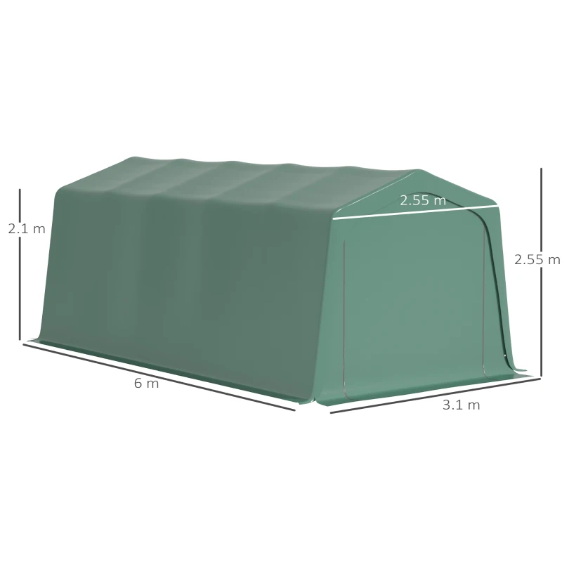 Outsunny Carport 6m x 3m, cort de depozitare pentru gradina, din PVC anti-UV si usi duble cu fermoar