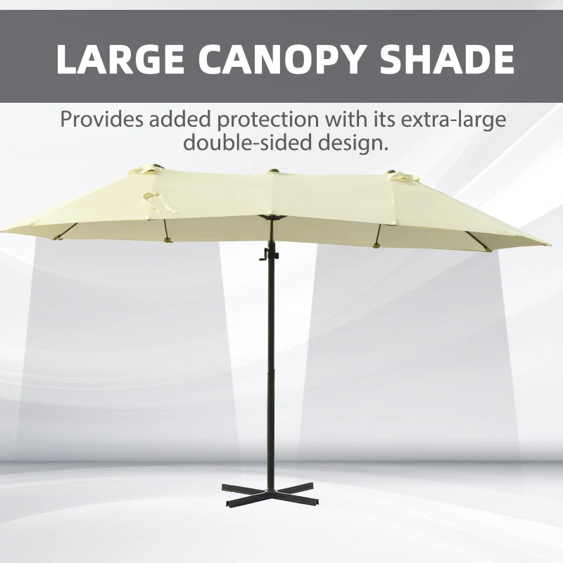 Outsunny Double Parasol Patio Umbrella Garden Sun Shade w/ Steel Pole 12 Support Ribs Crank Handle Easy Lift Twin Canopy - Beige