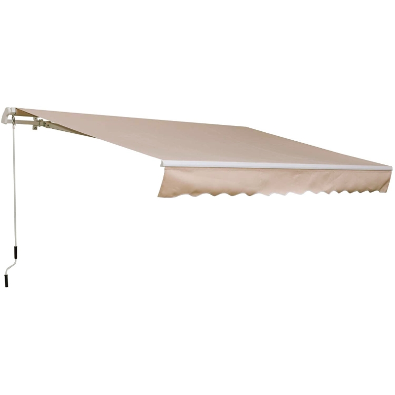 Outsunny 3.5M x 2.5M Garden Patio Manual Awning Canopy Sun Shade Shelter Retractable Gear Lever Winding Handle Cream