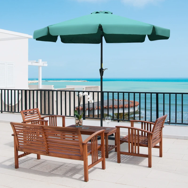 Outsunny 2.7m Patio Umbrella Garden Parasol Outdoor Sun Shade Table Umbrella with Tilt, Crank, 8 Ribs, Ruffles, Green