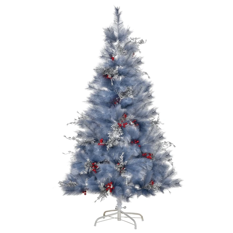 HOMCOM Indoor Christmas Tree Artificial Berry Snow Xmas Decoration with Metal Stand and 222 Tips (5FT(150CM))