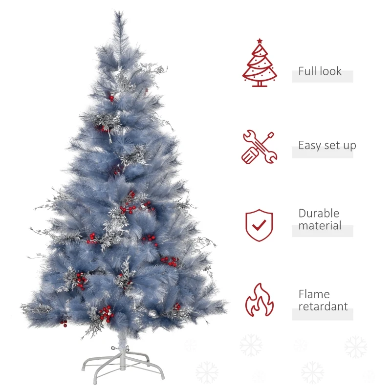 HOMCOM Indoor Christmas Tree Artificial Berry Snow Xmas Decoration with Metal Stand and 222 Tips (5FT(150CM))