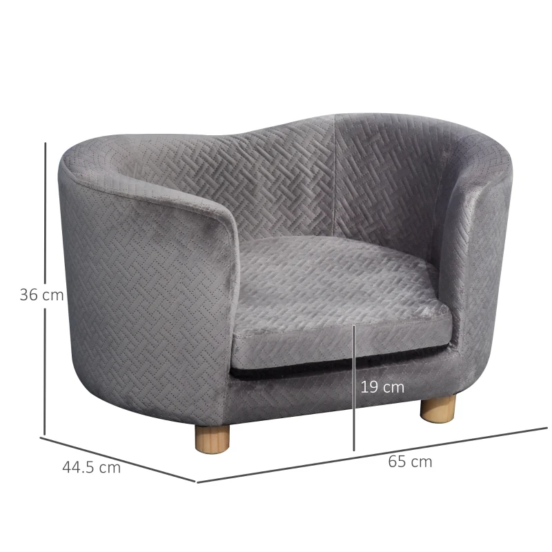 PawHut Dog Sofa for Miniature Sized Dogs, Luxury Tub Shaped Pet Couch with Soft Cushion, Kitten Bed Lounge with Wood Frame - Grey
