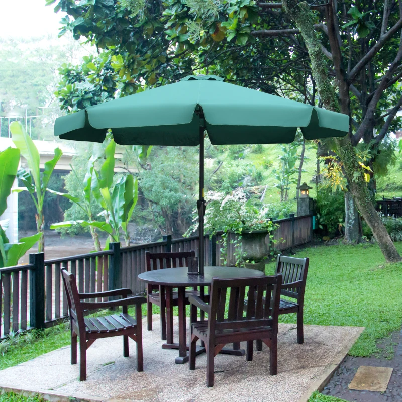 Outsunny 2.7m Patio Umbrella Garden Parasol Outdoor Sun Shade Table Umbrella with Tilt, Crank, 8 Ribs, Ruffles, Green