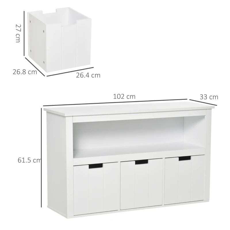 HOMCOM Storage Cabinet Display Rack Shelving Unit Chest with 3 Drawers for Entryway, Bedroom, Living room, Playroom, White