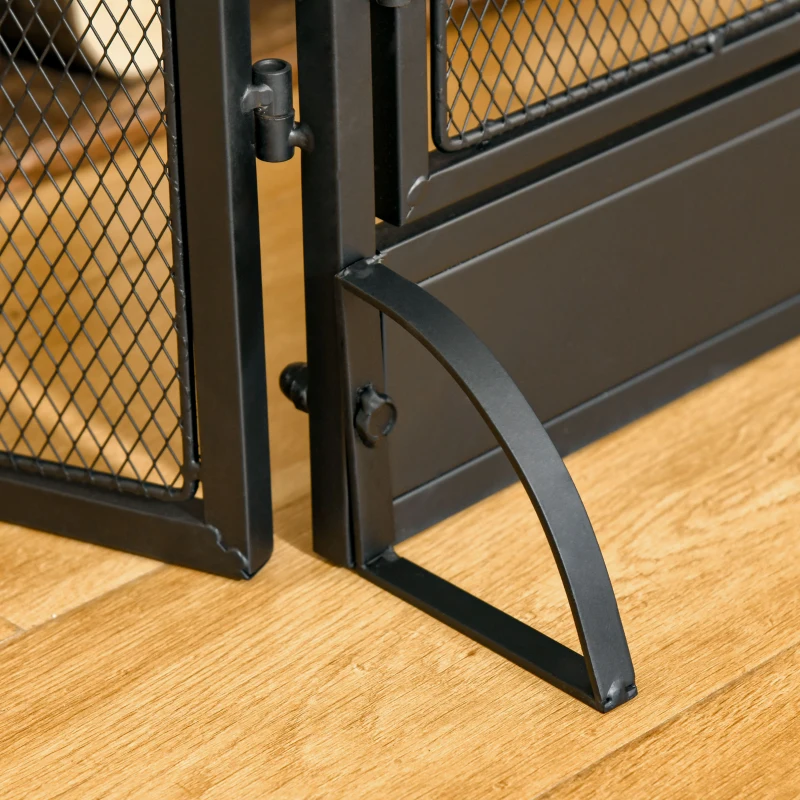 HOMCOM 3-Panel Folding Fireplace Screen with Door, Freestanding Spark Guard, Metal Mesh Fireguard, Black