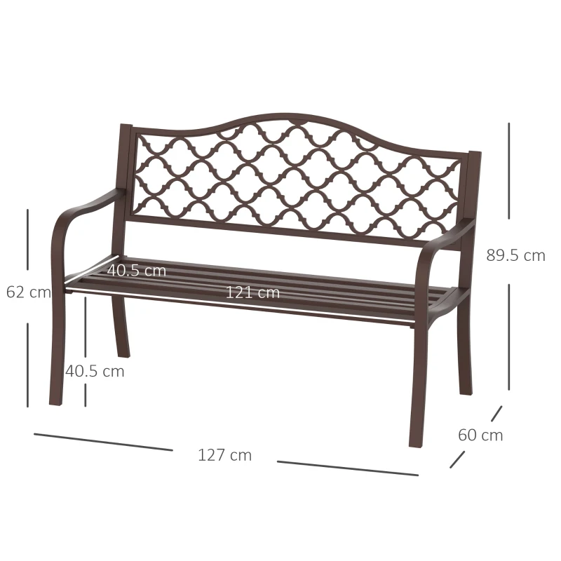 Outsunny  Outdoor Garden Bench Antique Style Cast Iron 2 Seater Patio Porch Park Loveseat Chair Seater - Brown