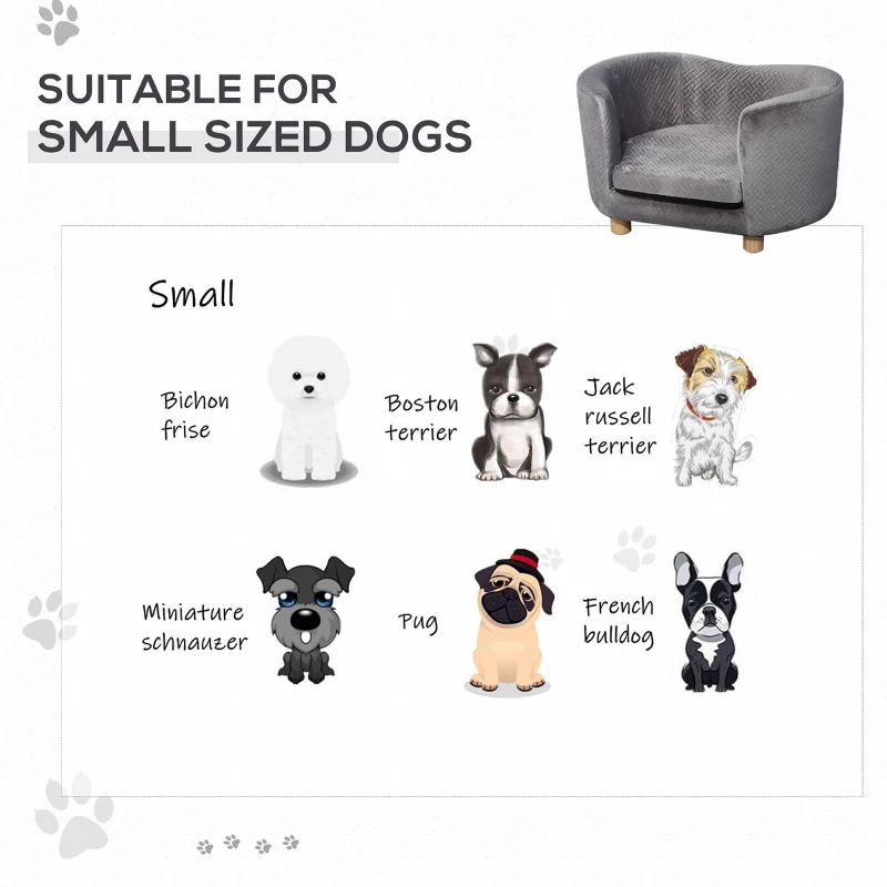 PawHut Dog Sofa for Miniature Sized Dogs, Luxury Tub Shaped Pet Couch with Soft Cushion, Kitten Bed Lounge with Wood Frame - Grey