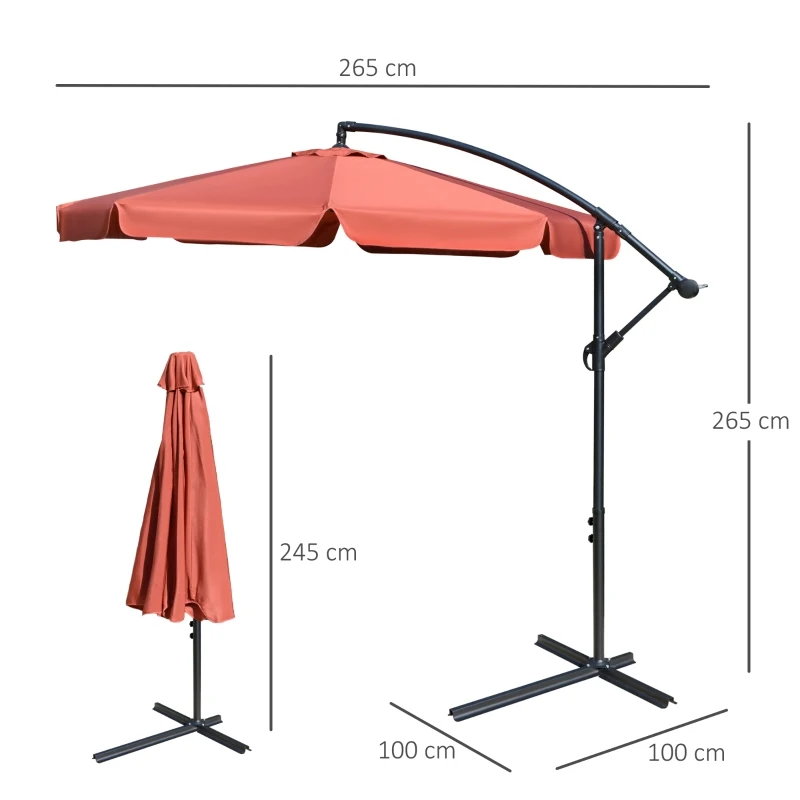 Outsunny 2.7m Garden Banana Parasol Cantilever Umbrella with Crank Handle and Cross Base for Outdoor, Hanging Sun Shade, Wine Red
