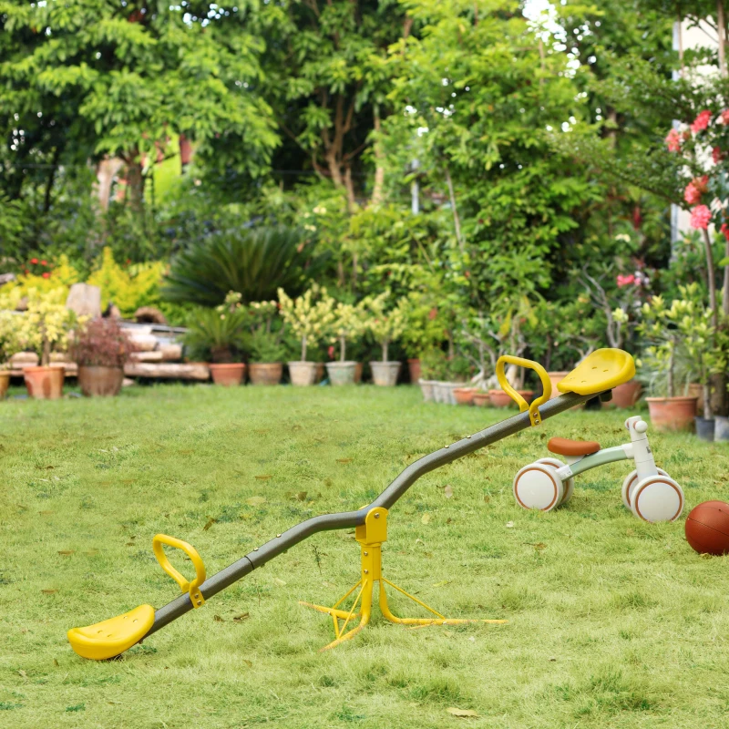 Outsunny 360° Rotating Kids Seesaw Metal Teeter-Totter Children Playground Equipment for Indoors and Outdoors, for Ages 3-7 years, Yellow