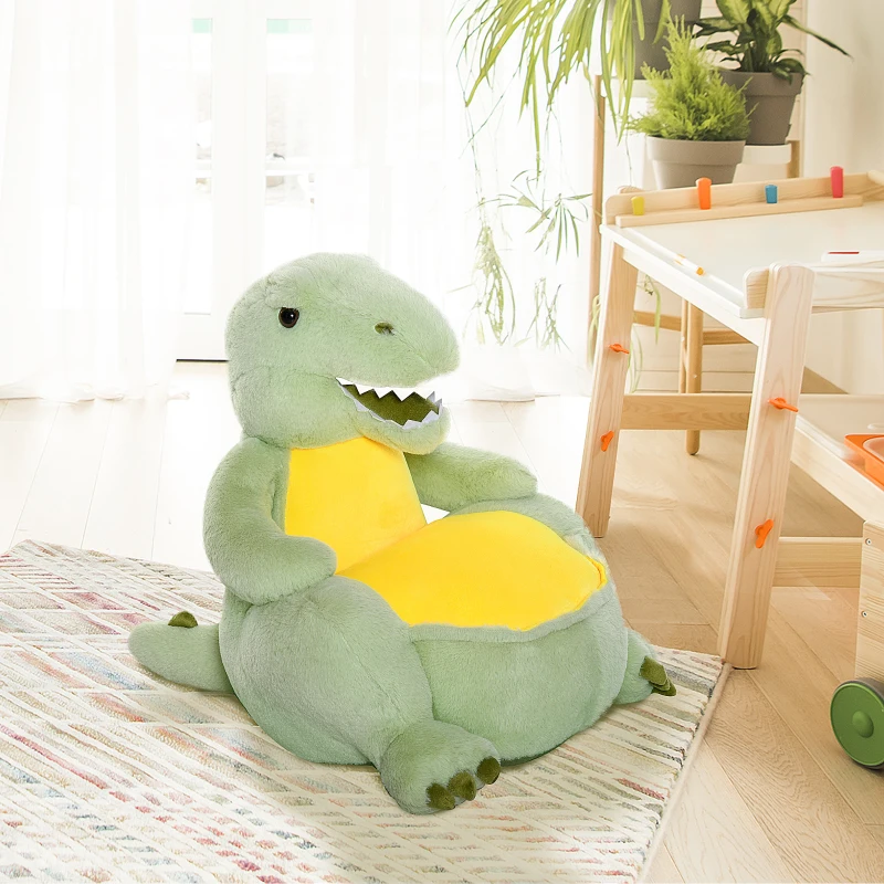 HOMCOM Animal Kids Sofa Chair Cartoon Cute Dinosaur Multi-functional Stuffed with Armrest Flannel PP Cotton 60 x 55 x 59cm Green