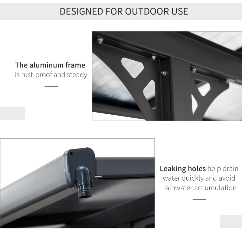 Outsunny Outdoor Patio Wall-mounted 4.35 x 3(m) Gazebo Pergola, Aluminum Post, PC Roof