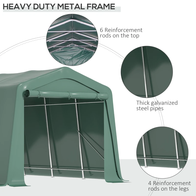 Outsunny Carport 6m x 3m, cort de depozitare pentru gradina, din PVC anti-UV si usi duble cu fermoar