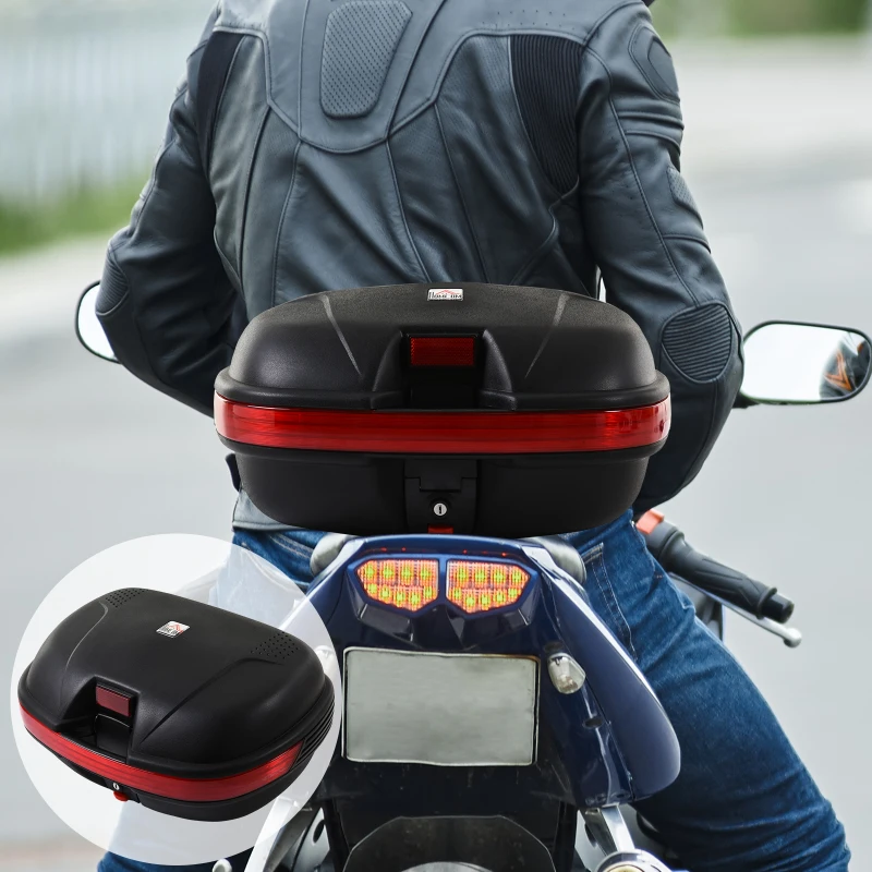 HOMCOM 43L Motorcycle Trunk Travel Luggage Storage Box Motorbike Accessory Large Storage Space For 2 Half Helmet - Black