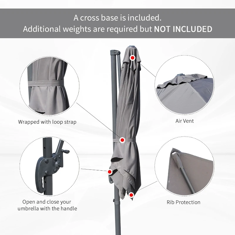 Outsunny 2.5 x 2.5m Patio Offset Parasol Umbrella Cantilever Hanging Sun Shade Canopy Shelter 360° Rotation with Cross Base - Grey