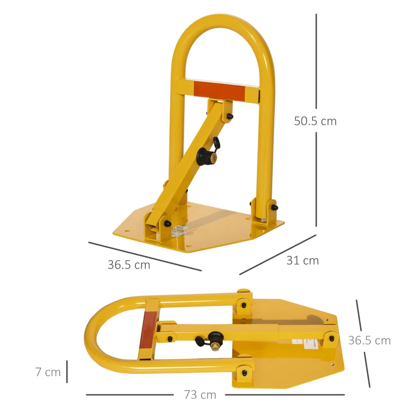 DURHAND Lockable Folding Parking Barrier w/ Red Reflective Sticker 3 Keys Car Parking Space Post Lock Manual Parking Blocker Steel