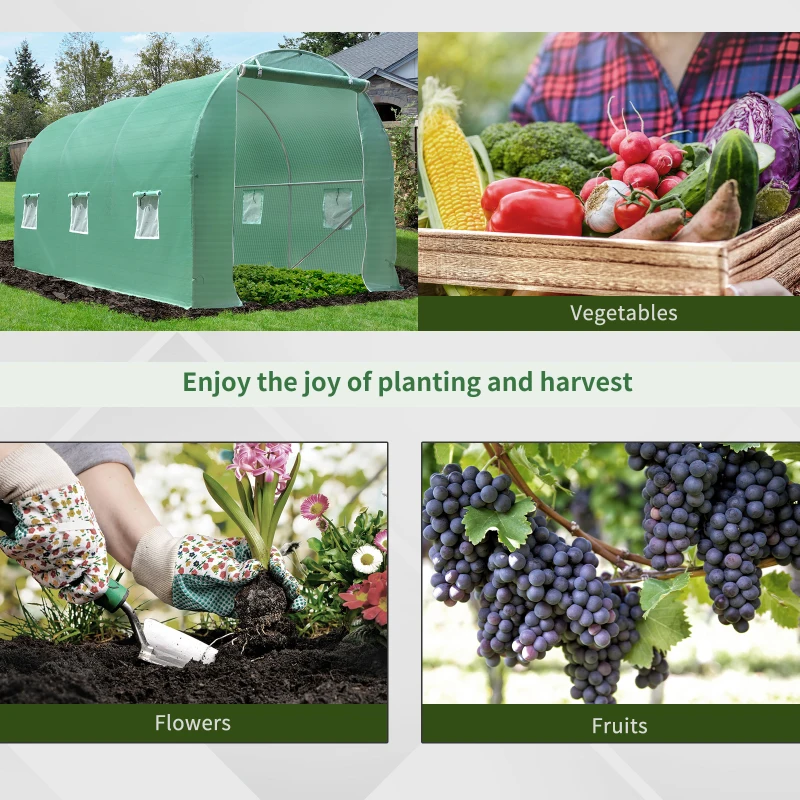 Outsunny 4 x 2 x 2 m Polytunnel Greenhouse with Roll-up Door and 6 Mesh Windows, Walk-in Garden Tunnel Warm House Tent with UV-resistant PE Cover and Galvanised Steel Frame, Green