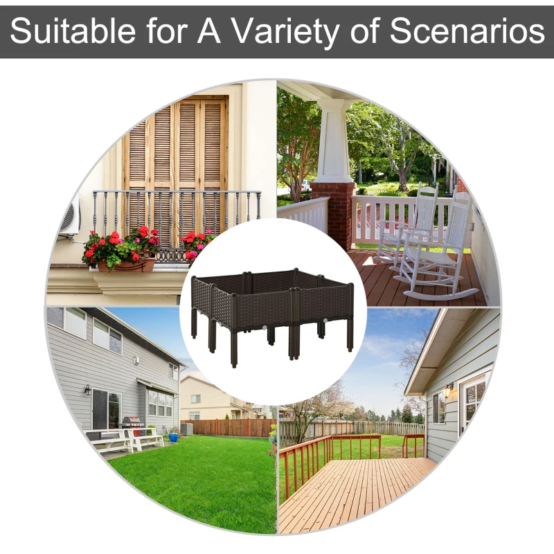 Outsunny 4-piece PP Raised Flower Bed Stackable Vegetable Herb Free Combination Grow Box with Drainage Holes